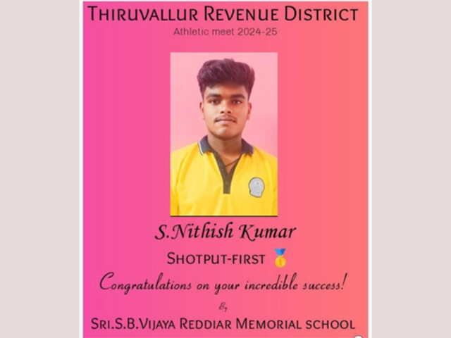 Students actively compete and celebrate during the annual day shot put event at the school in Avadi.