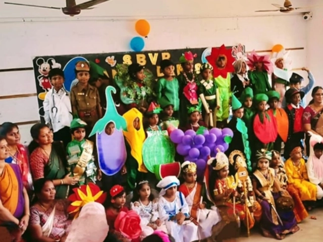 Students participating in annual fancy dress event, showcasing creativity and vibrant costumes