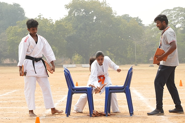 A dynamic karate performance by SBVR students showcasing their martial arts skills and discipline