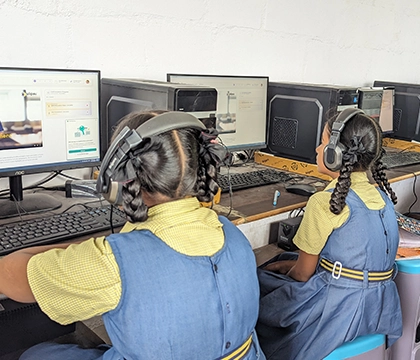 SBVR School Lower Primary students in Classes I–V learning reading, writing, arithmetic, and arts, Chennai
