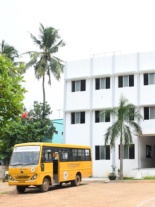 A fleet of SBVR school buses providing safe and reliable student transportation across Chennai